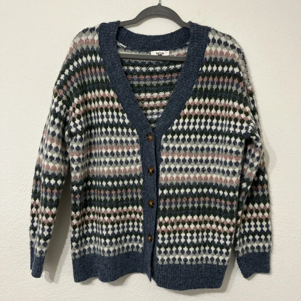 Kensie Fair Isle Cardigan‎ Sweater Women M Cozy Boho Cottage-core - Picture 2 of 8